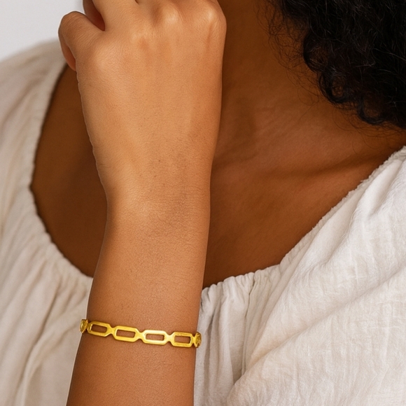 🆕️ Minimalist Link Chain Bangle 18K Gold Plated Stainless Steel Modern Chic - Picture 5 of 13